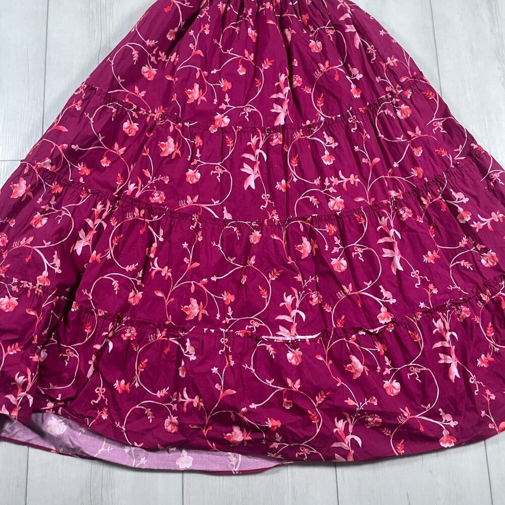Hill House Home Women's XXS Ellie Nap Dress Midi Ruched Burgundy Floral Ruffle - Picture 7 of 11